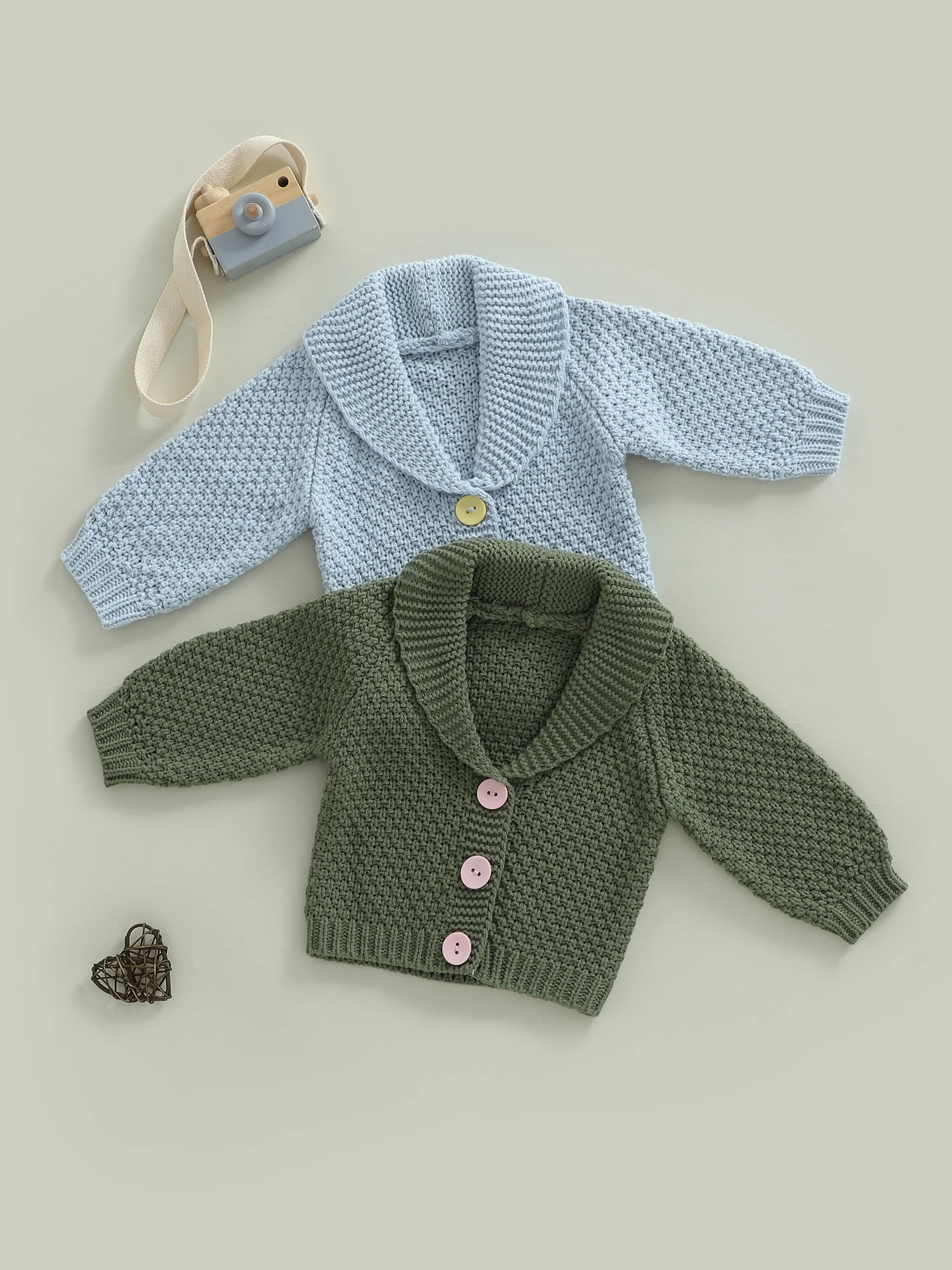 Cardigã de malha para bebês meninas elegantes cor sólida manga comprida com botões e gola