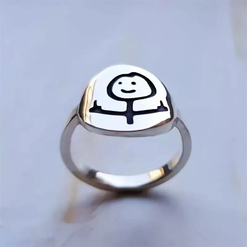 New Trendy Funny Fxck You Doodle Rings for Man Woman Hip Hop Middle Finger Stickman Punk Ring Cool Couple Party Jewelry Gift