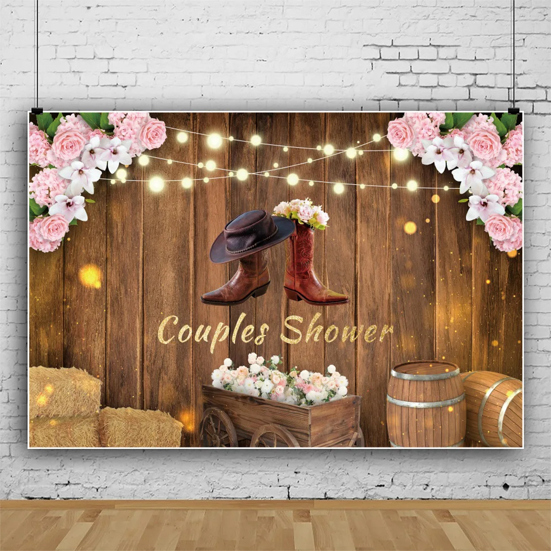 Cowboy Horse Theme Backdrop for Boys Western farm Cowgirl Birthday Party Flower Saddle Kids Portrait Photography Background