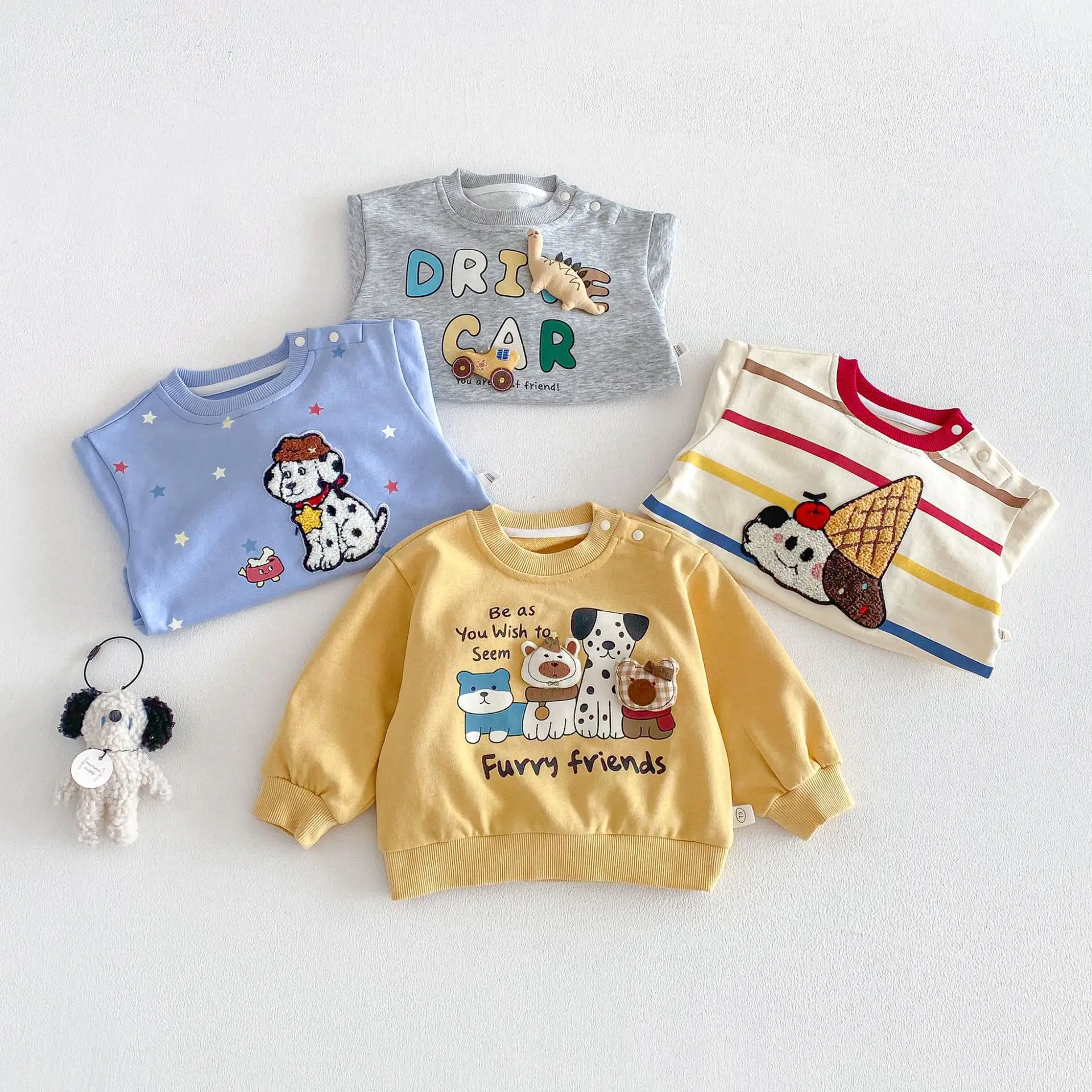 

Boys' Fashion Hoodie 2026 New Spring Baby Towel Embroidered Cartoon Hoodie Children's 3D Doll Top