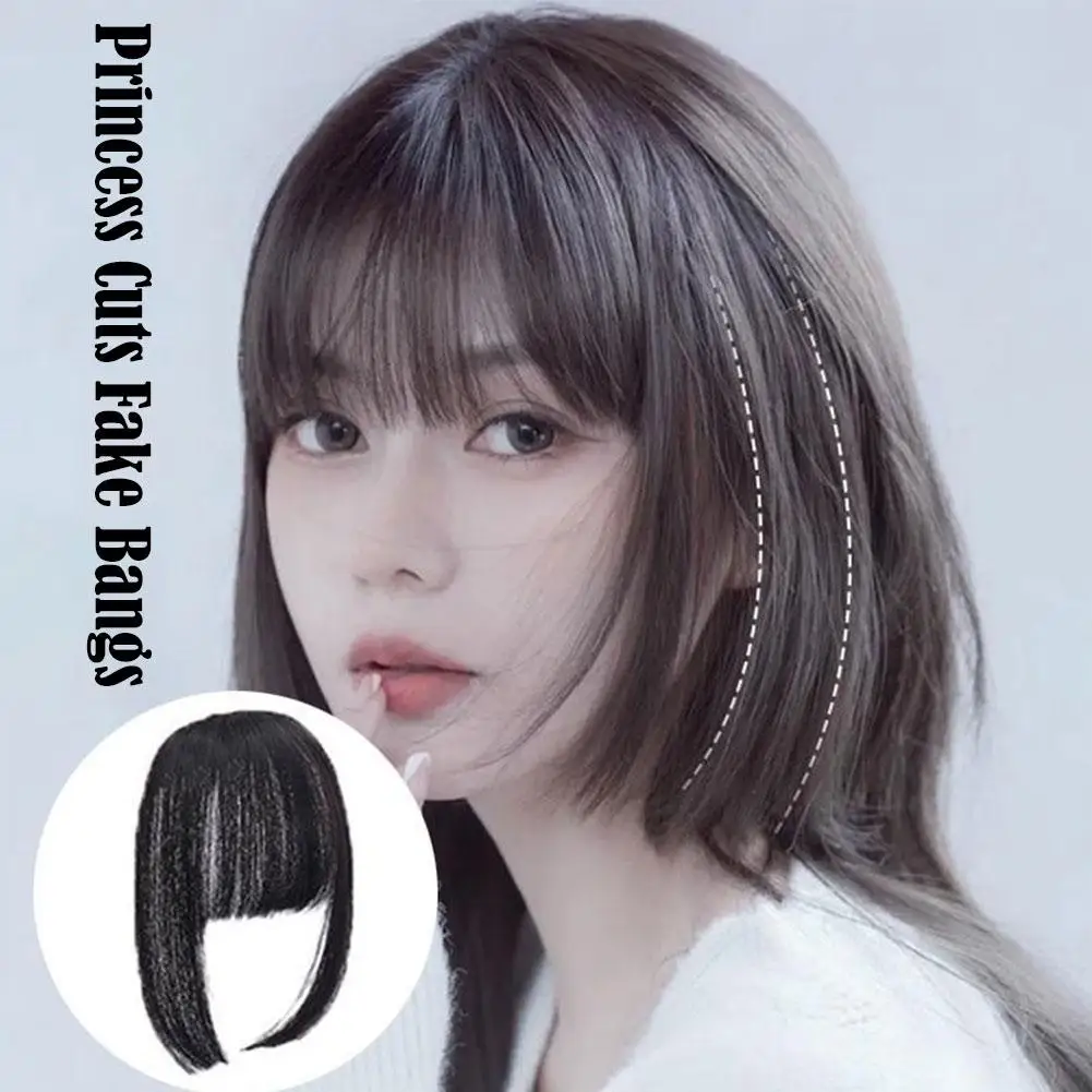 Synthetic Princess Cut Bangs Wig Natural Forehead Fake Bangs Side Perm Wig Piece Center Split Bangs Wig Women\'s Wig Piece