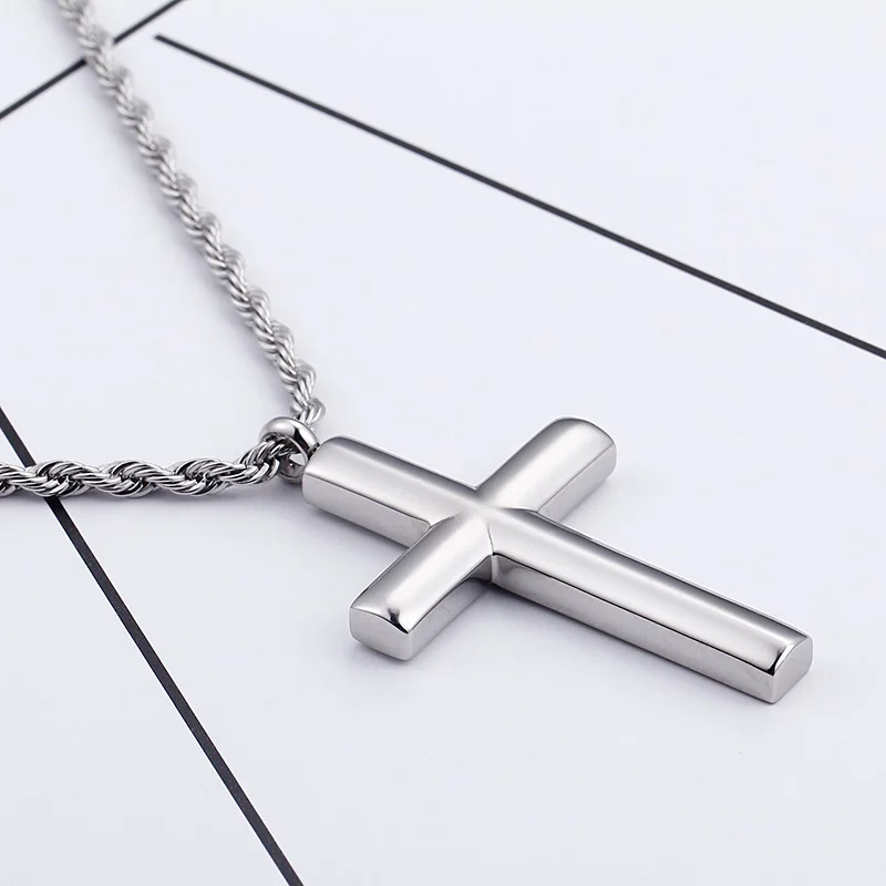 Fongten Vintage Cross Men\'s Pendant Necklaces Stainless Steel Christian Necklace For Men Religious Gold Color Jewelry Gifts