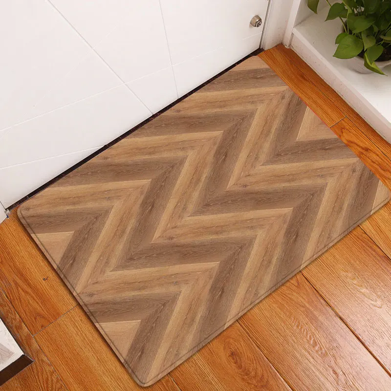 Retro Wood Plank Bathroom Mat Old Brown Striped Texture Geometric Non-Slip Rug Flannel Floor Decor Bath Kitchen Entrance Carpets