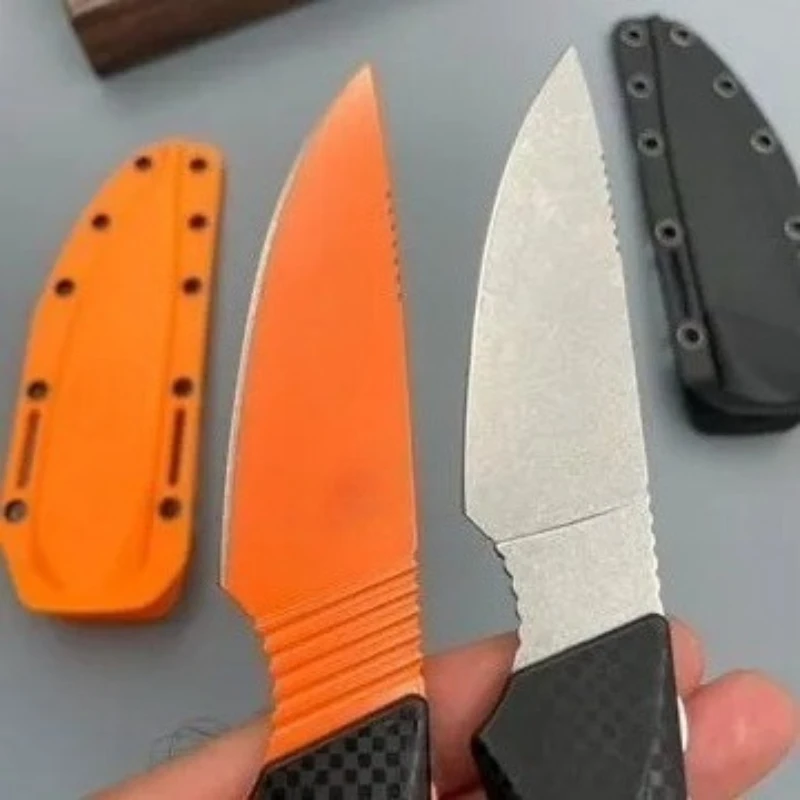 

Fixed Knife D2 Steel Stone Wash Blade Black with Boltaron Sheath Survival Straight Knives Outdoor Multifunctional Tool