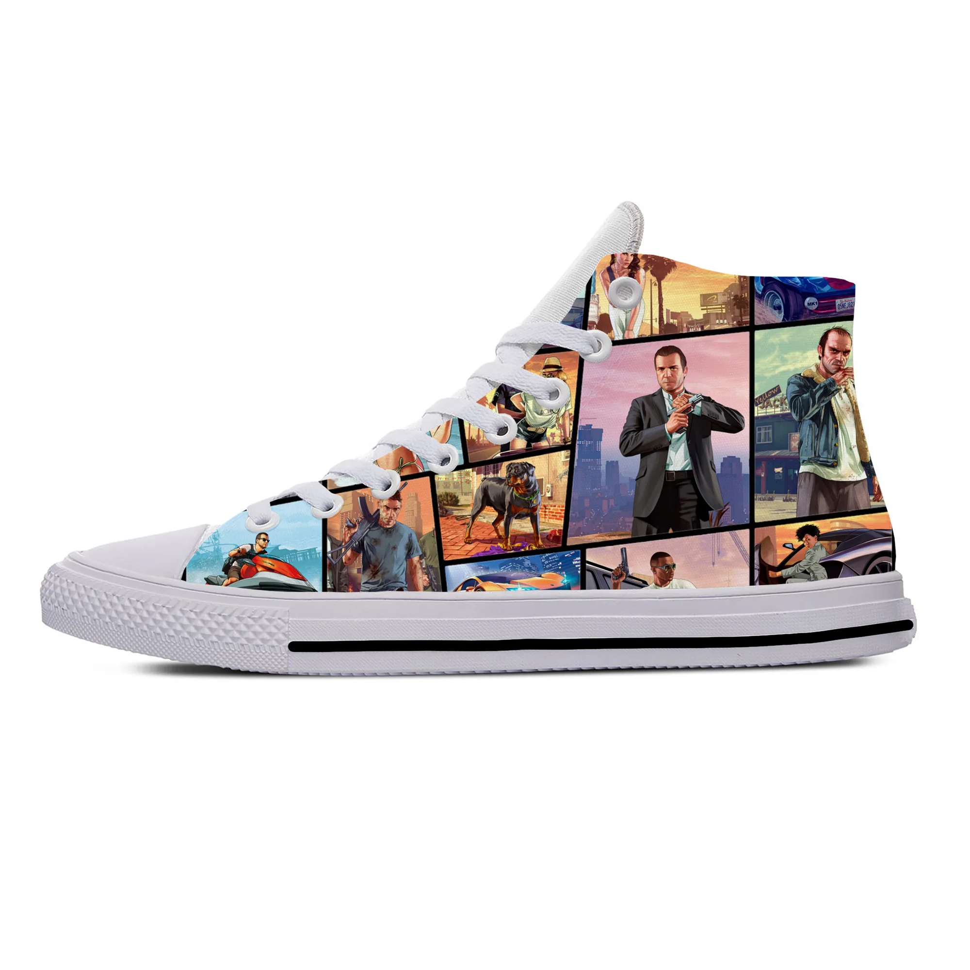 Hot Game GTA V 5 Anime Cartoon Grand Theft Auto Funny Casual Shoes High Top Lightweight Summer Men Women Breathable Board Shoes