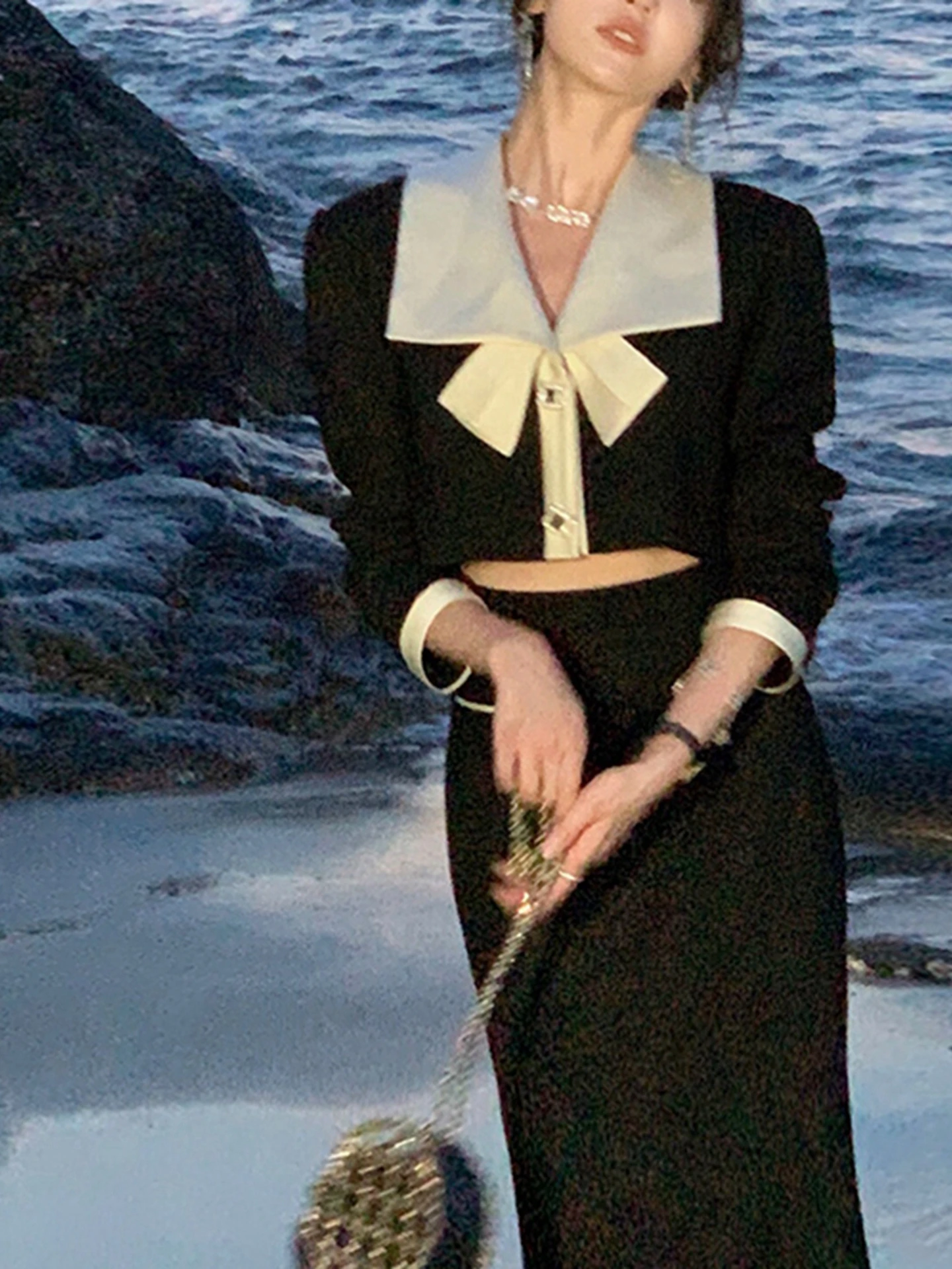 

Hebe Sle винтажный костюм с узлом Bla, юбка-миди с хвостом русалки, комплект Ele, женский модный осенний наряд