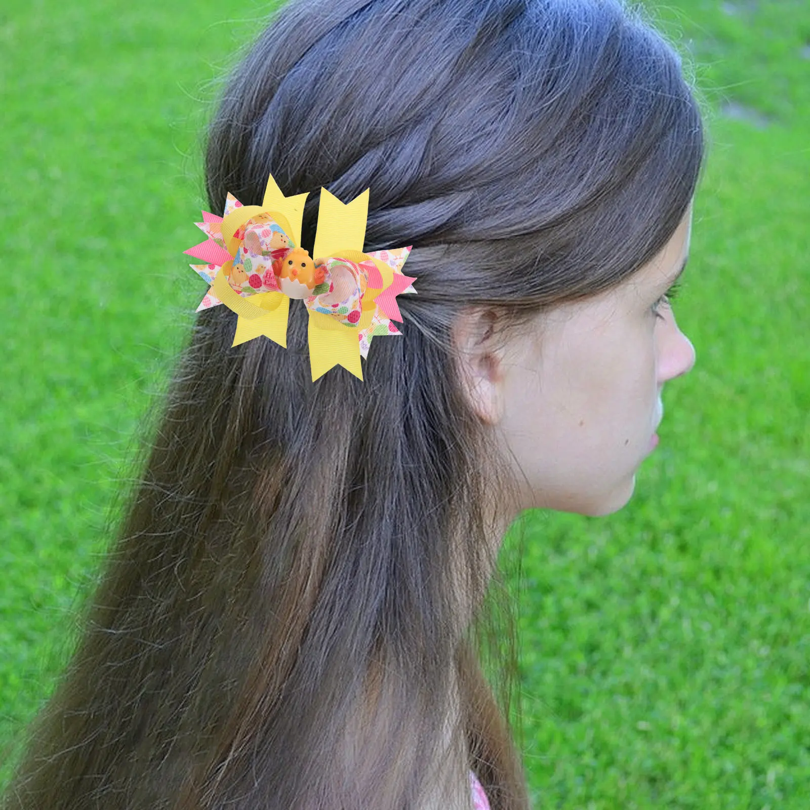 

Charming Easter Hair Clips for Girls Vibrant Yellow Duckbill Clip Firm Grip Kids Hair Bows for Festive Parties Daily Style