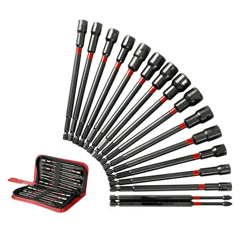 AT19-Magnetic Driver mur 6 Inche Leader Nut Driver Leader Nut Drive perangkat (16 buah)