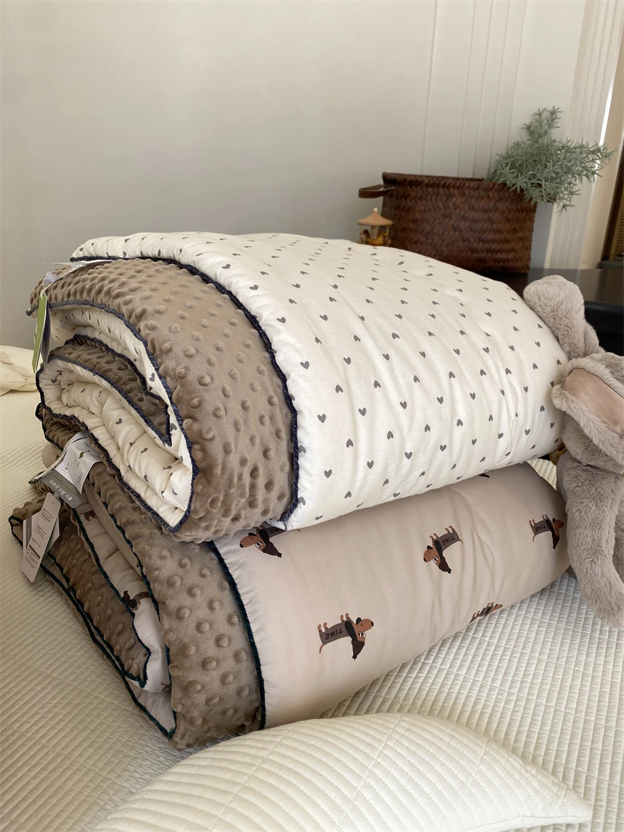 

Корейское одеяло Sle Bean Bean: теплое, толстое, с мультяшным рисунком, для осени и зимы, из хлопкового вельвета, с наполнителем, для двуспальной кровати