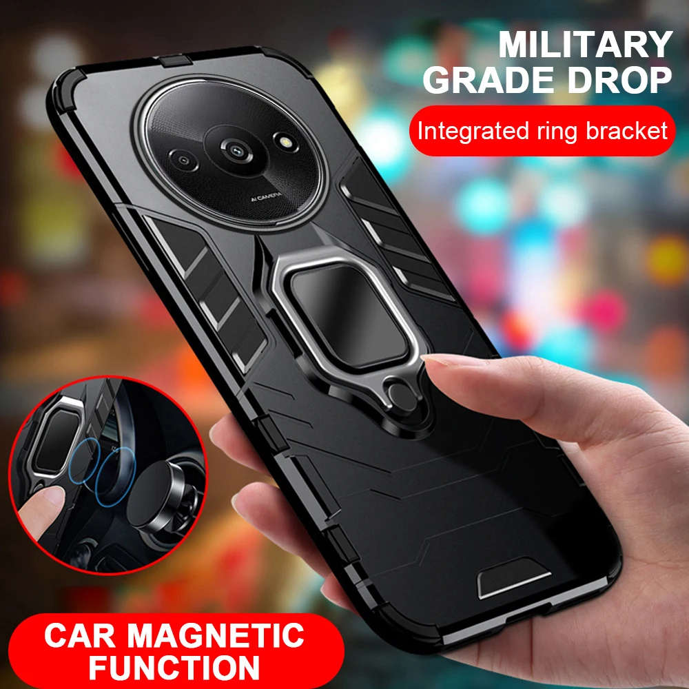 Anti Drop Case For Xiaomi Redmi A3 Cover Shockproof Ring Holder Shell For redmia3 redme A 3 RedmyA3 3A Car Magnetic Bumper Capas