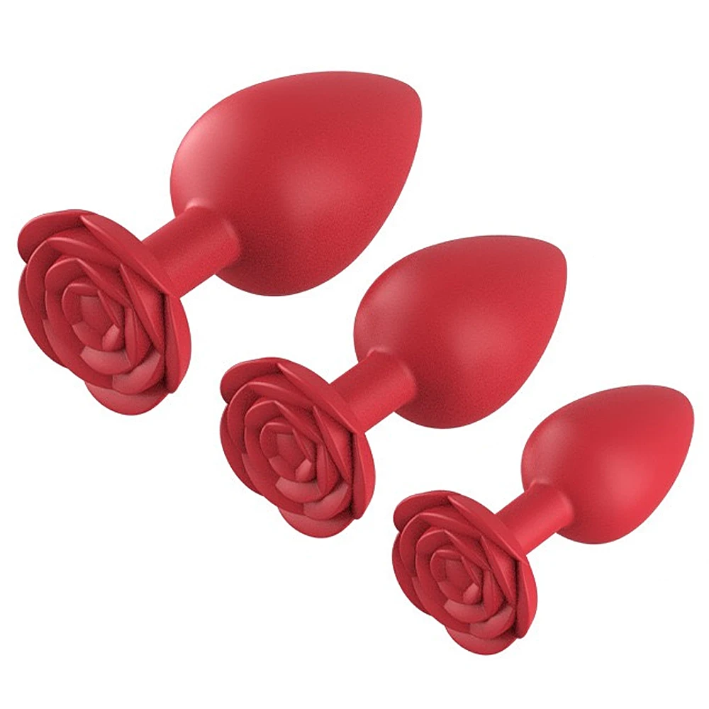 Silicone Rose Anal Plug 3 Size Red Butt Plug Beginner to Expert G-Point Massage Sexual Wellness Adult Pleasure Sex Toy