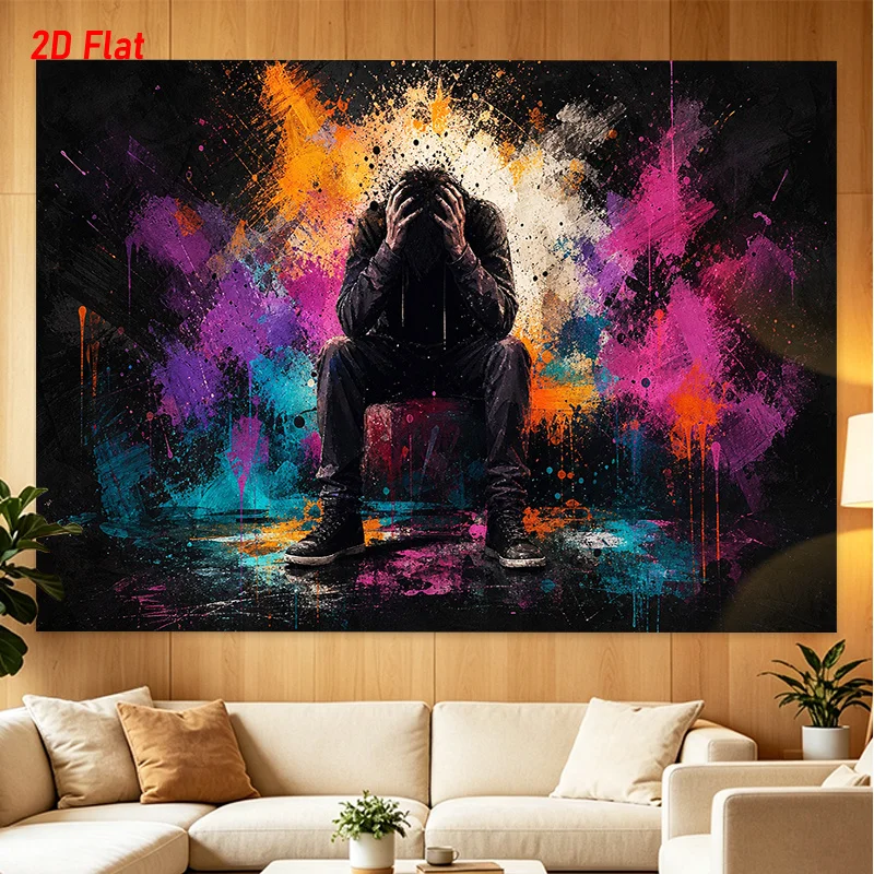 Abstract Splatter Art Tapestry, Colorful Paint Splash Wall Hanging, Cool Urban Street Decor, Dorm Living Room Background, Dark