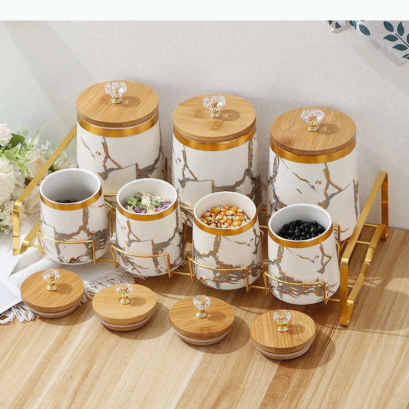 

Ceramic Storage Jar Piece Set Airtight Jar Wooden Lid Storage Food Storage Box Tea Caddy Spice Jars Kitchen Storage