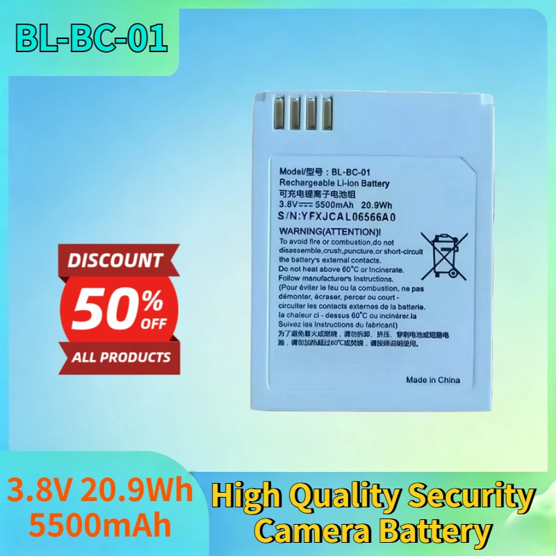 New BL-BC-01 3.8V 20.9Wh 5500mAh Lithium-ion Rechargeable Battery for Ezviz C3A High Quality Security Camera Replacement Battery