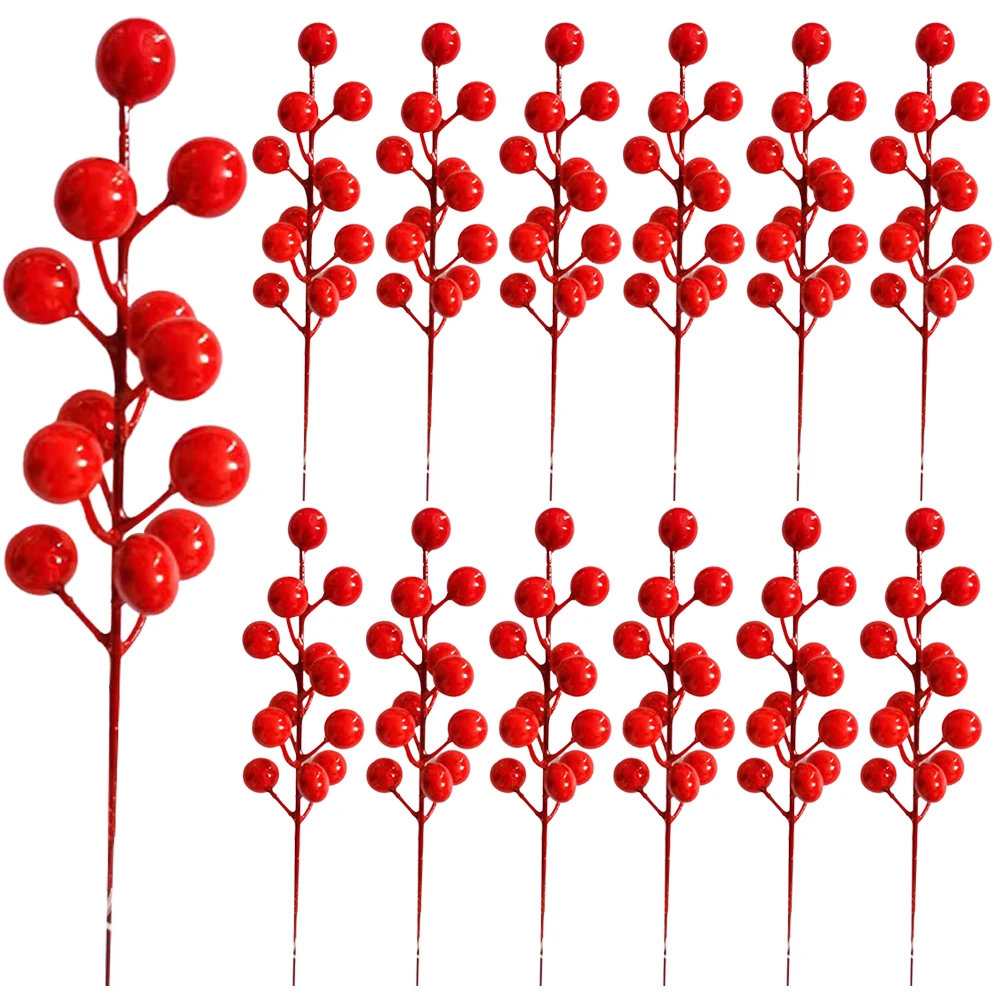 

20pcs Red Artificial Red Berry Stems Berry Branches Artificial Christmas Decorations DIY Bouquet Table Home Ornament
