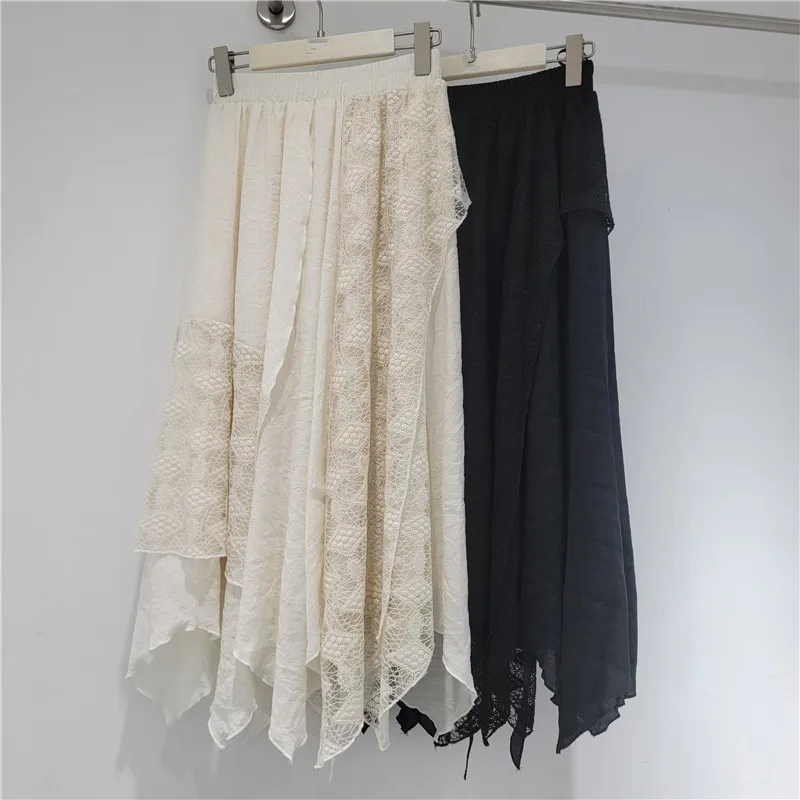 

Multi-panel Heavy-duty Lace Mesh Skirt for Women 2026 Summer New Arrival Large Swing A-line Asymmetrical Long Skirt