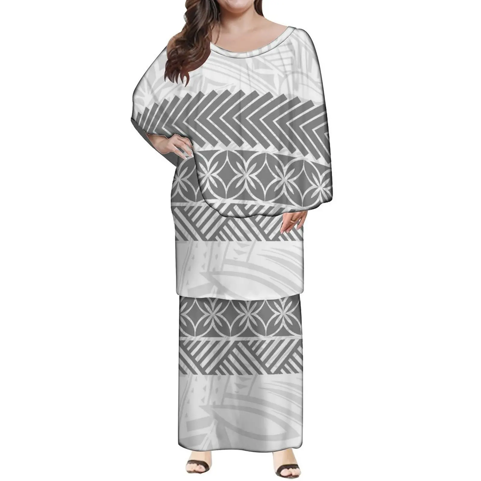 Women'S Cape Sleeve Long Dress Polynesian Islands Custom Puletasi Fashion Women'S Formal Occasion Party Evening Dress