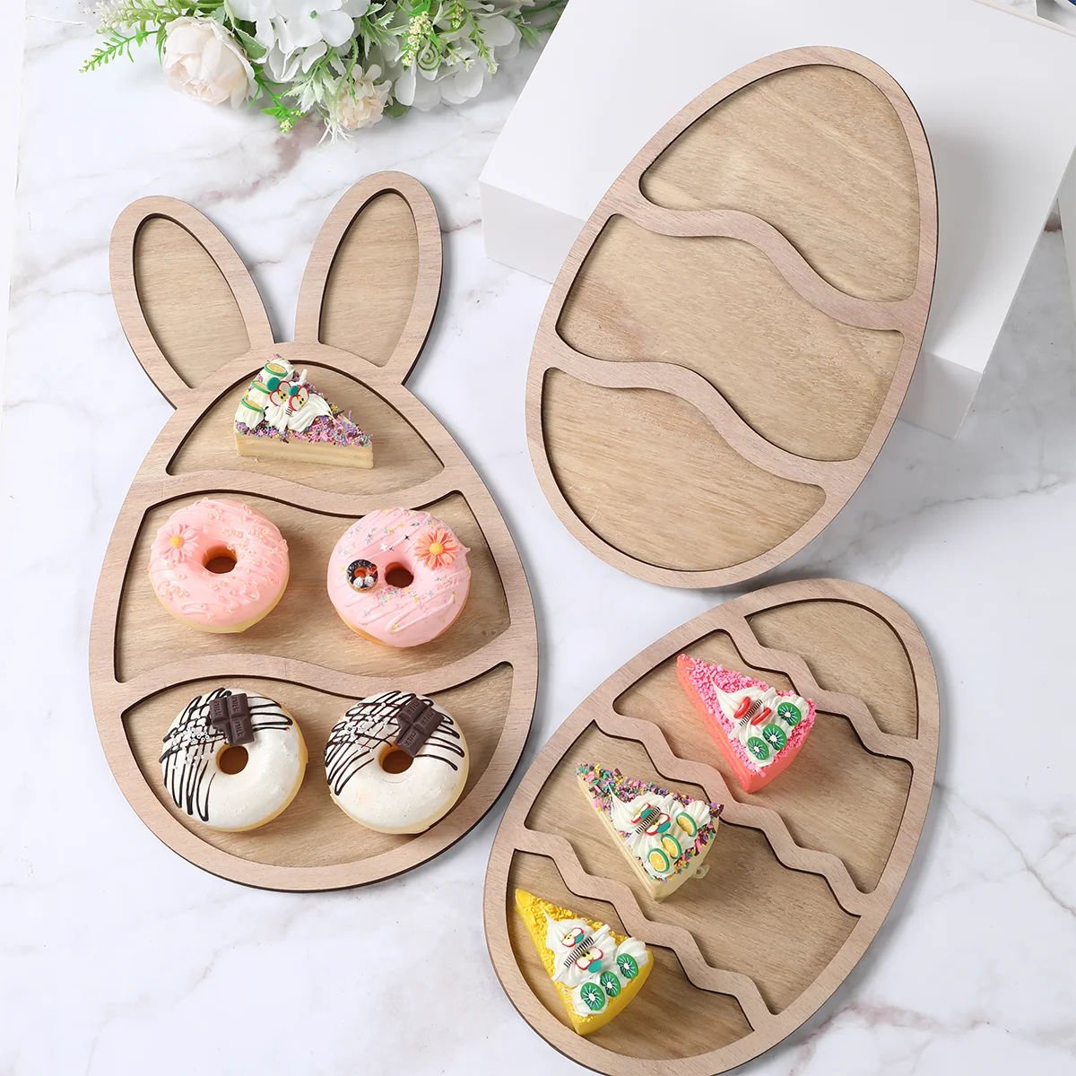 Plateau en bois Lapin de Pâques, plateau alimentaire, plateau à fruits, présentoir à pain, décoration de printemps en bois, décoration de gâteau, fournitures de Pâques