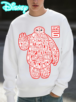 Disney-Big Hero 6 Crew Neck Sweatshirt, Baymax and Text Collage, Cartoon Print, Large Size, Loose Fit, Long Sleeve Pullover