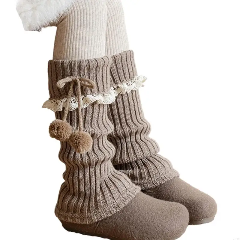 72XE หวาน Frilly ขาอุ่นถักแขนขา Bows ถุงเท้าขายาวแฟชั่นกลางหลอดถุงเท้าผู้หญิงของขวัญ