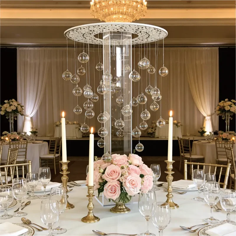 Transparent Acrylic Laser Cut Centerpiece Wedding Table Decor Candle Holder Flower Stand Wholesale Party Decoration Supplies
