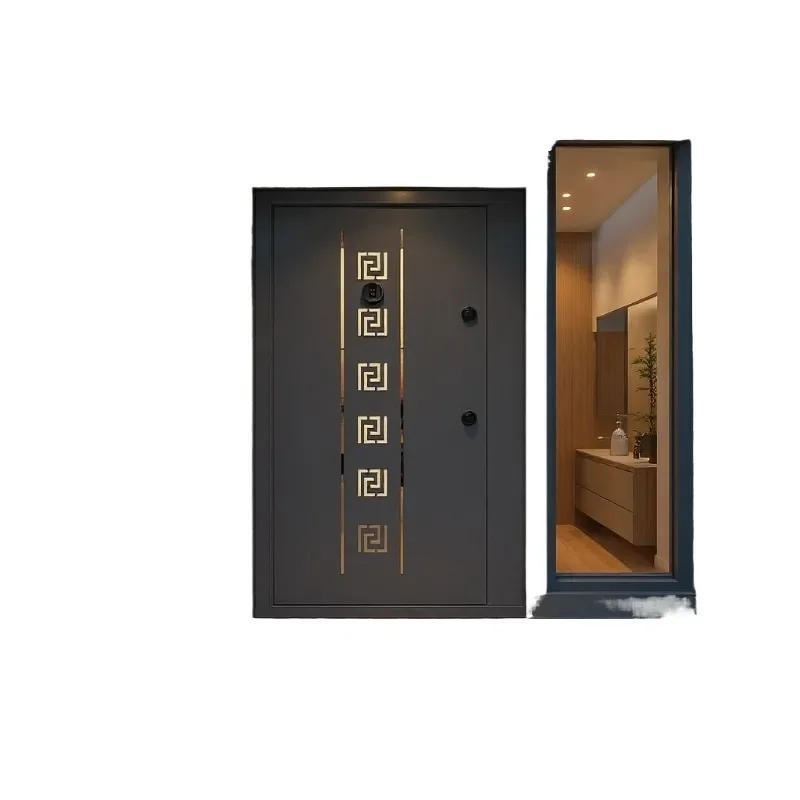 Spot Class A Anti Theft Door New Chinese Style Paper Pattern Splicing Cloud Gray Texture Door Project