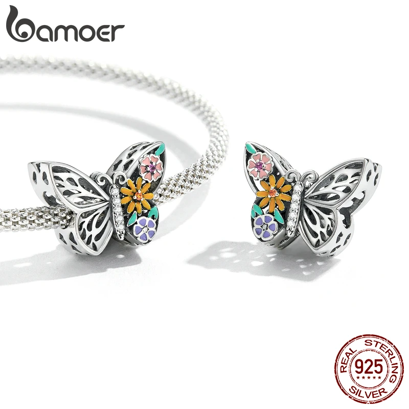 BAMOER Dreamcatcher จี้เงินแท้925ผีเสื้อ Charm Fit สร้อยข้อมือเดิม Shining Fairy Charms เครื่องประดับ