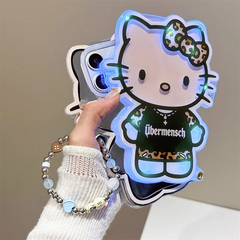 

Fashion Shake 3D Hellokitty With Mirror Cute Case For iPhone 17 Pro Max 13 14 15 16 Pro Cover with Chain Cartoon Protective cove