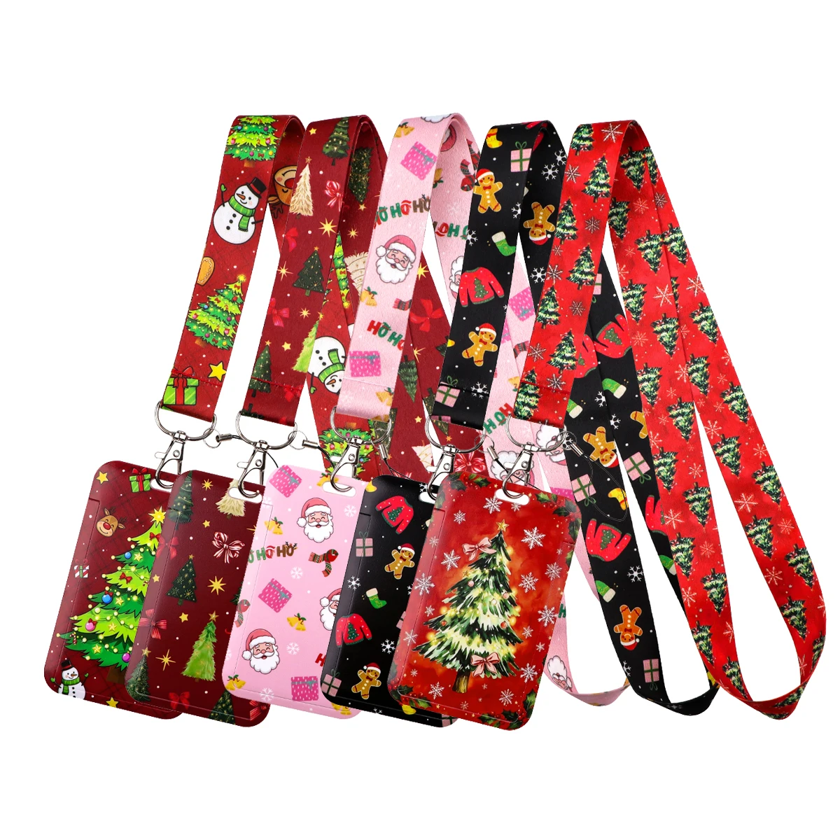 Christmas Neck Lanyard ID Card Holder Santa Snowman Tree Print Badge Pouch For Student Office Worker Holiday Party Gift Decor