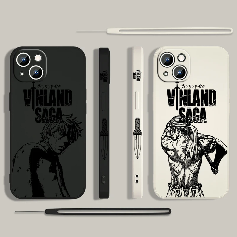 VINLAND SAGA Thorfinn Phone Case For Apple iPhone 15 14 13 12 11 Pro Max Plus 8 7 SE Liquid Left Rope Capa Cover