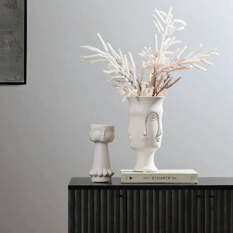 Nordic Modern White Face Design Ceramic Vase Decoration Home Luxury Aesthetic Creative Figurines Funny Gifts Flower Pot Interior