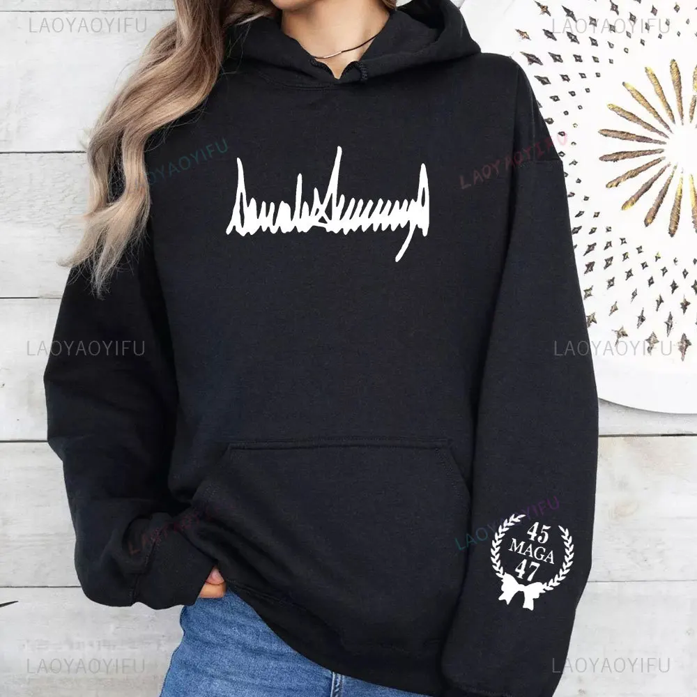 Donald Trump Signature Sweatshirt MAGA 45 47 Republican Hoodies Military Unisex Gift Trump 2025 American Sweatshirt Trump Hoody