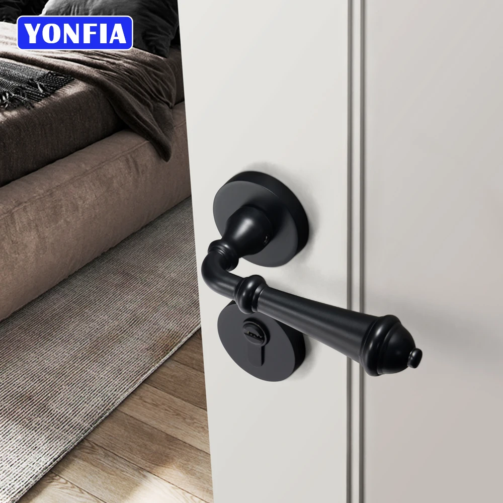 

YONFIA 8075R01 Black Zinc Alloy Home Interior Door Handles Vintage Bedroom Bathroom Toilet Lever Door Lock Handle For Wood Door