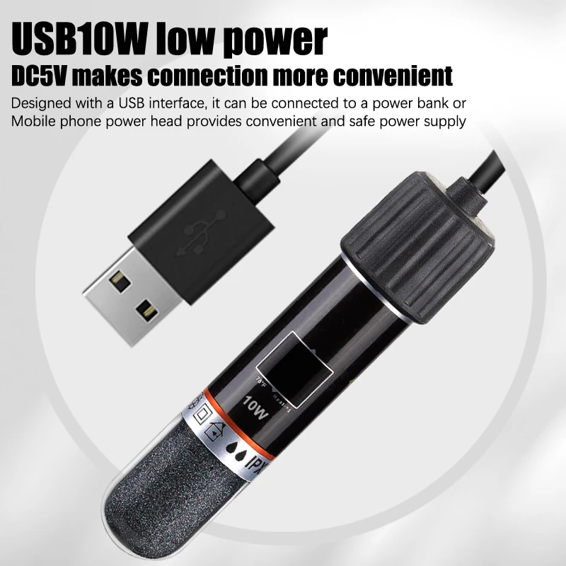 Mini haste de aquecimento de aquário USB para tanque de peixes pequeno 26 ° C Aquecedor de aquário de temperatura constante Aquecedor de termostato submersível 10W