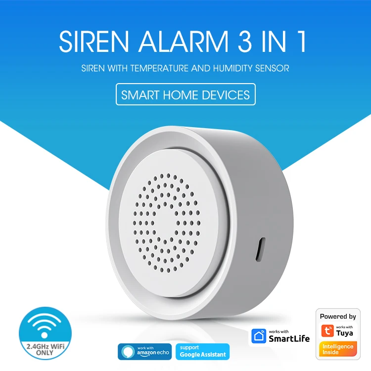 NEO Tuya WiFi Smart USB Sirene Alarm Sensor Sound and Light Alarm Temperature and Humidity Sensor 3 in 1 For Alexa Google Home