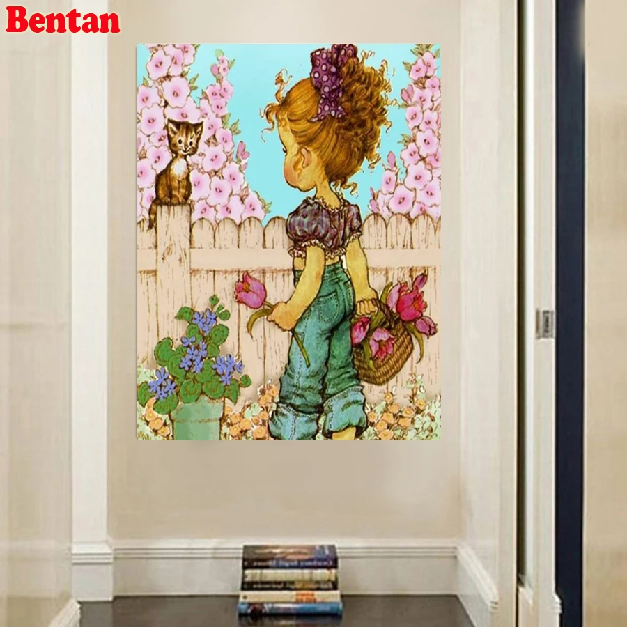 DIY 5D Diamond Painting Spring Outing Little Girl Series Full Drill Diamond Painting Creative Home Decoration Hanging Painting