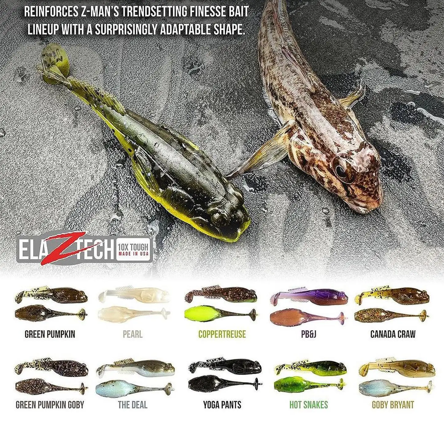 

The United States imported ZMAN TRD GobyZ jumping fish floating T tail Luya soft bait 2.4 inch black pit bass mandarin fish