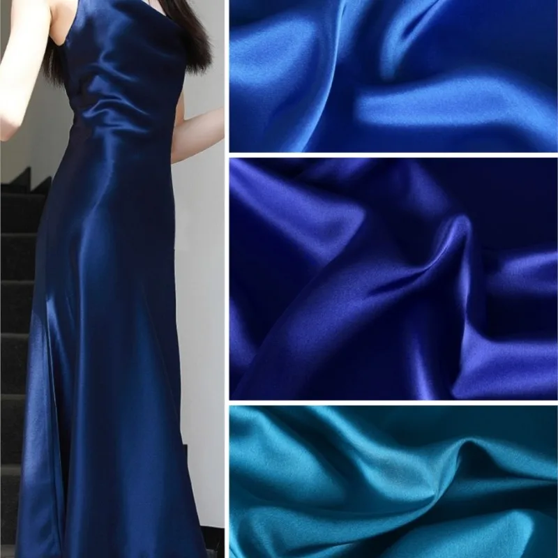 Blue Glossy Double-Sided Acetate Satin Fabric Bright Surface Draping Silky Anti-Wrinkle Skirt Gown Shirt