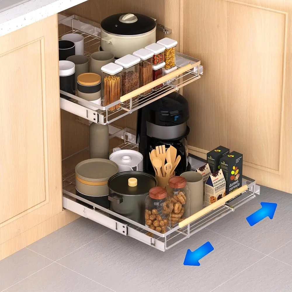 

Pull Out Drawer Cabinet Organizer, Expandable Slide Out Storage Shelves For Cabinets, Under Sink And Wardrobe, 16.3""~26.3""
