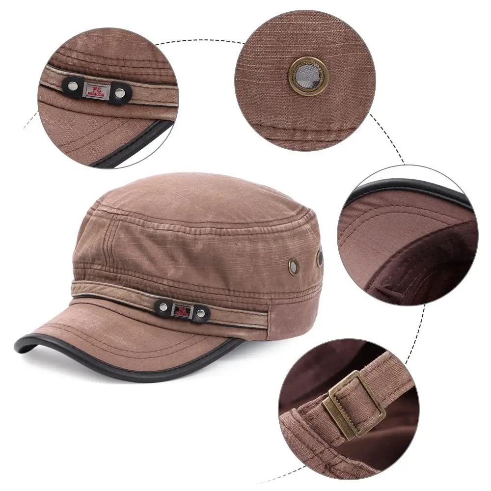 Men Army Denim Baseball Cap Cotton Cadet Hat Military Breathable Flat Adjustable Cap