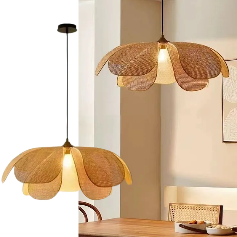 

Nordic Modern LED Retro Chandelier Hand-woven Lotus Pendant Lamp Adjustable height Pendant Lights Room decoration Lighting