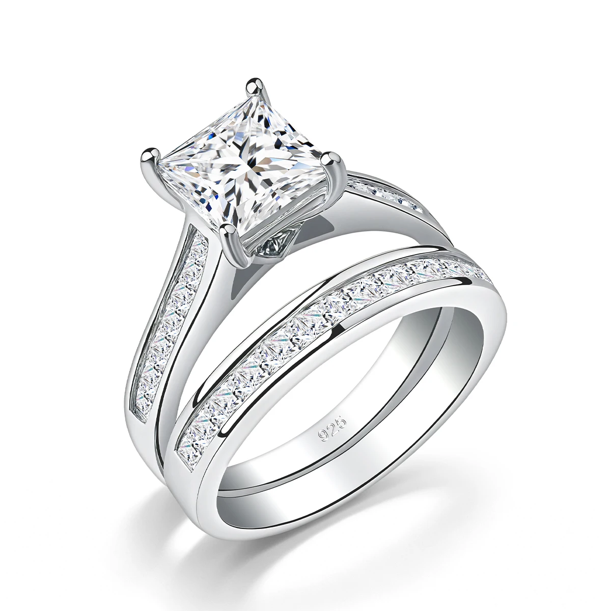 

2CT Princess Cut Moissanite Engagement Ring Set 925 Sterling Silver Eternity Band for Women Wedding Bridal Promise Fine Jewelry