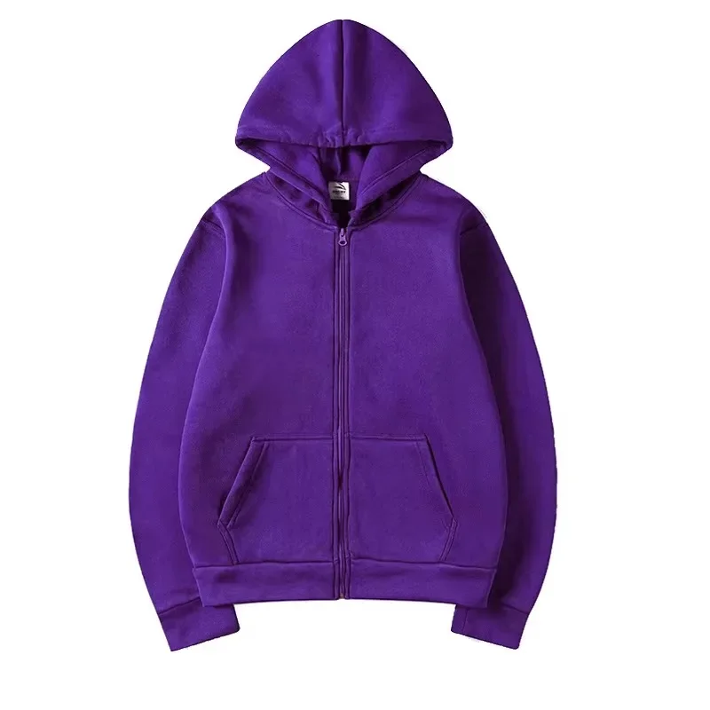 Unisex Trendy Sweatshirt Coat Harajuku Style With Pockets Warm Zipper Pure Color Casual Fashion Cardigan Hoodie for AutumnWinter