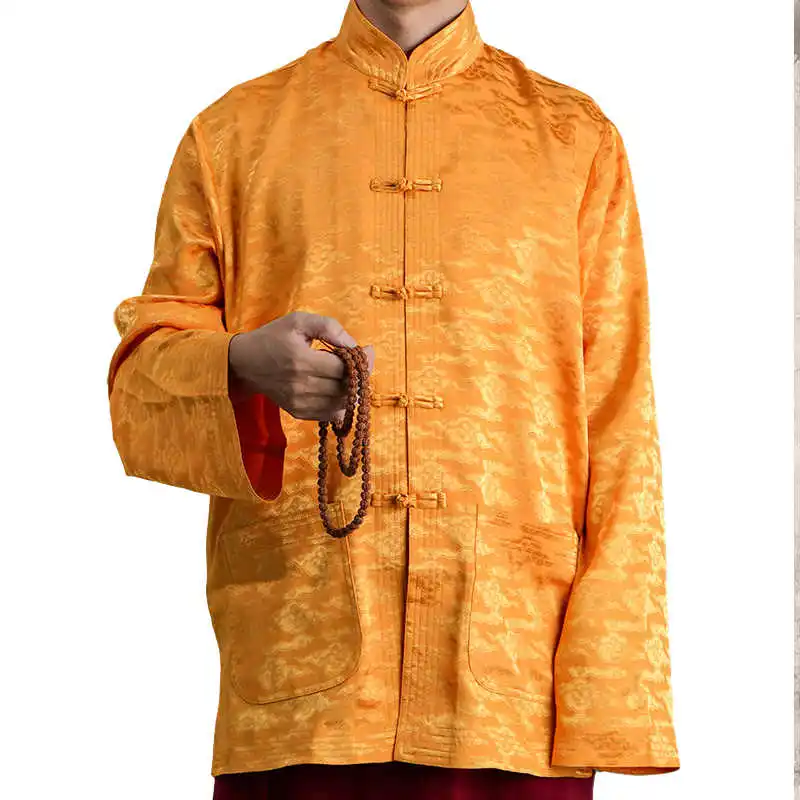 Tibeta Monk Lama Tang Costume Real Silk Short and Long Sleeve Shirt Tibetan Buddhists Summer Dongga Chinese Buckle Tops Wear