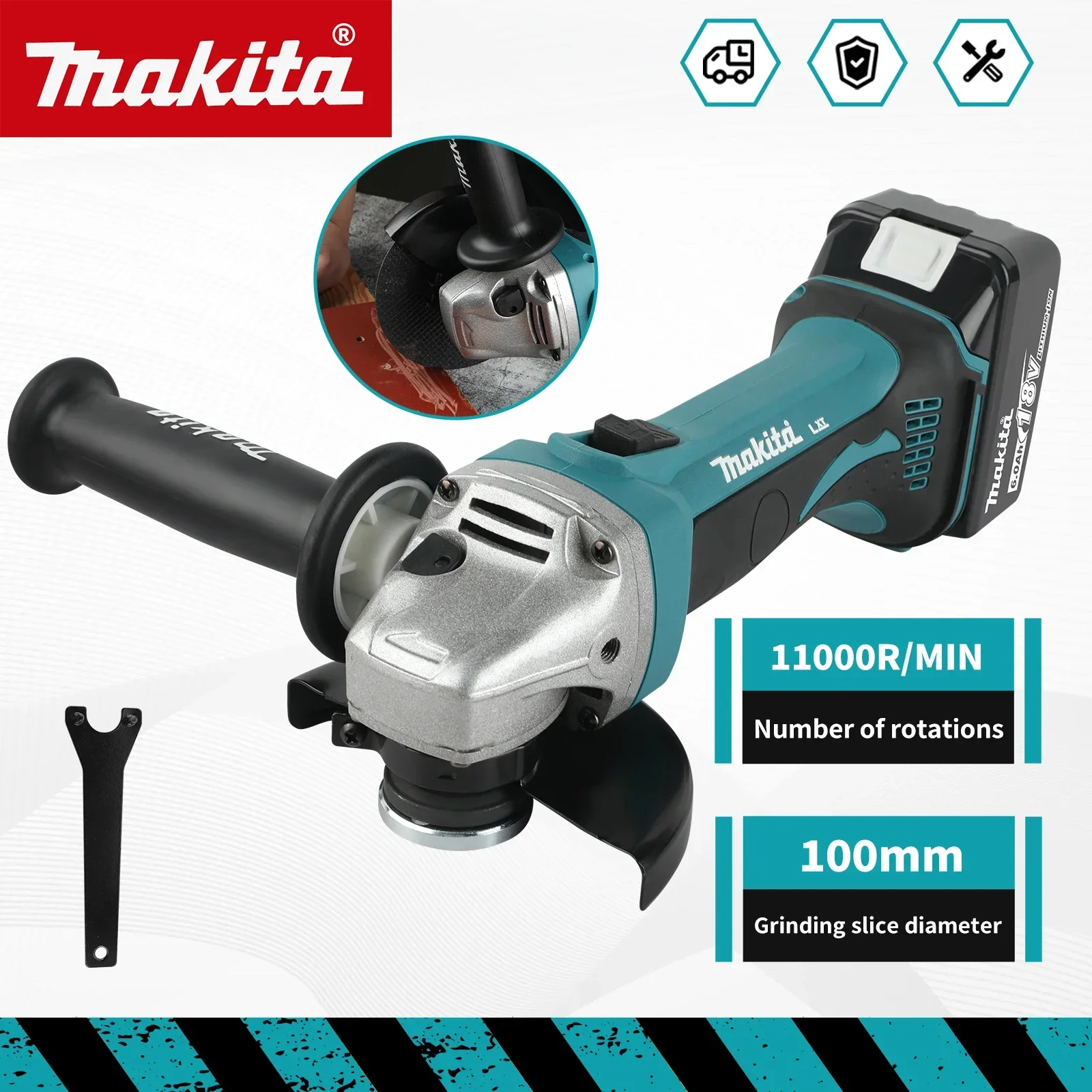 

Makita 18V Brushless Angle Grinder DCA402, 100mm Electric Tool Cordless Polishing Machine for Metal Stone Surface Work