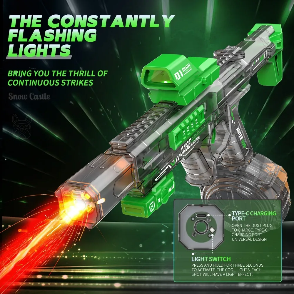 Full Automatic Continuous Shooting Electric Water Gun Cool Sensor Ambient Lights Design Summer Outdoor Water Play Toy For Kids