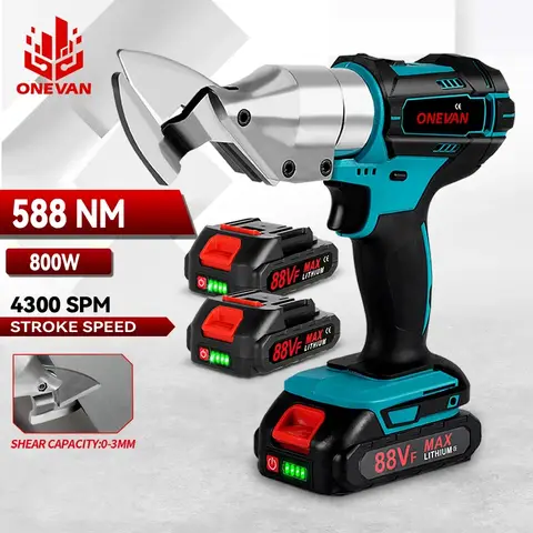 ONEVAN 588NM 전기 철 가위 무선 철강 가위 판금 절단기 전동 공구 800W 마키타 18V 배터리 핀용