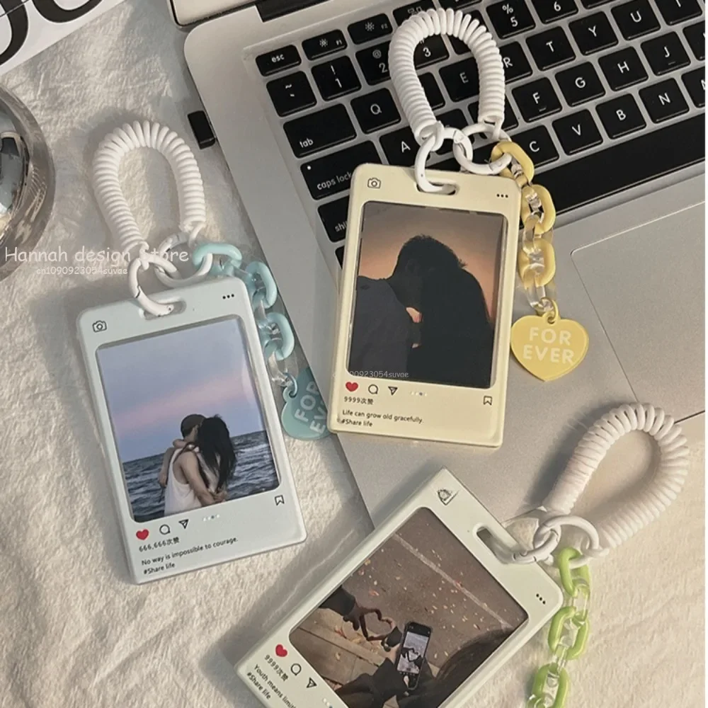 Cute Photo Card Holder Idol Postcard Protective Case Bus Student ID Card Sleeves Pendant Keychain Ins Kawaii Stationery