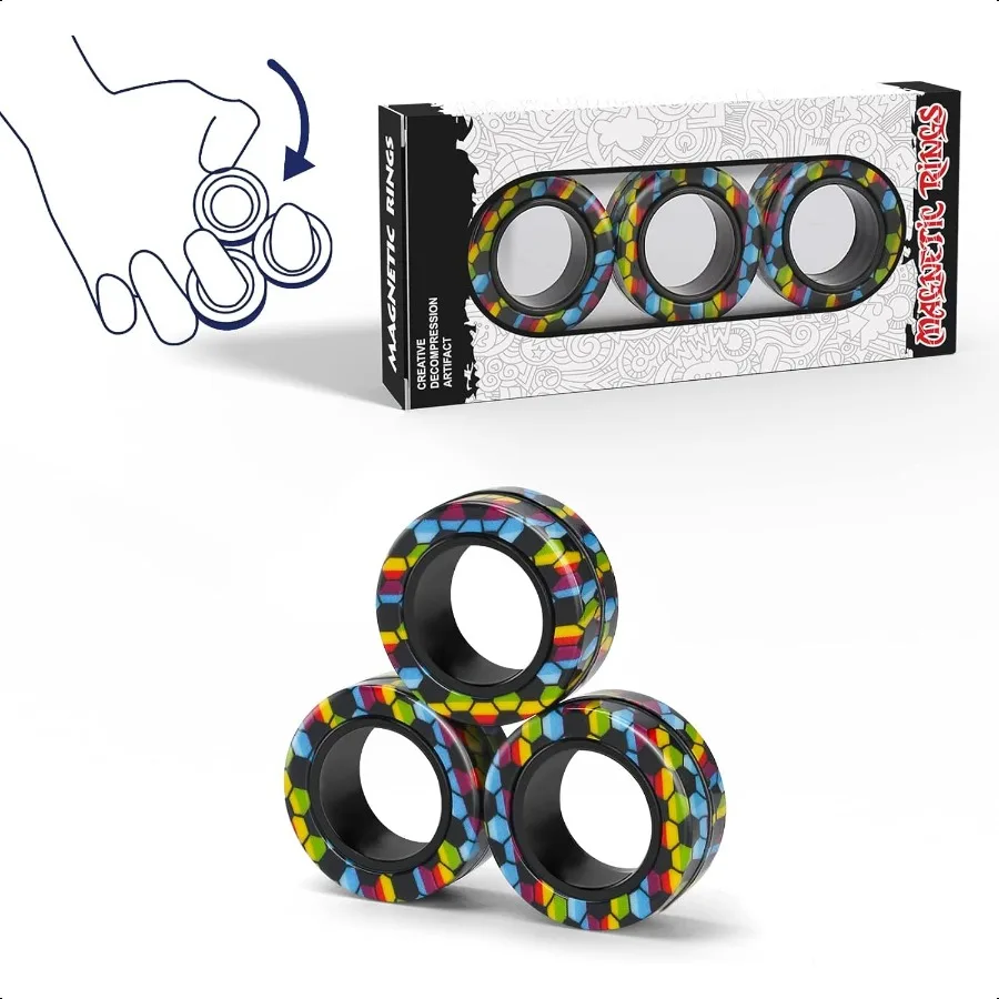 Anelli magnetici Fidget Toy Set Idea ADHD Fidget Toys Magneti Fidget per adulti Anelli Spinner per terapia di sollievo dall'ansia Fidget Pack G