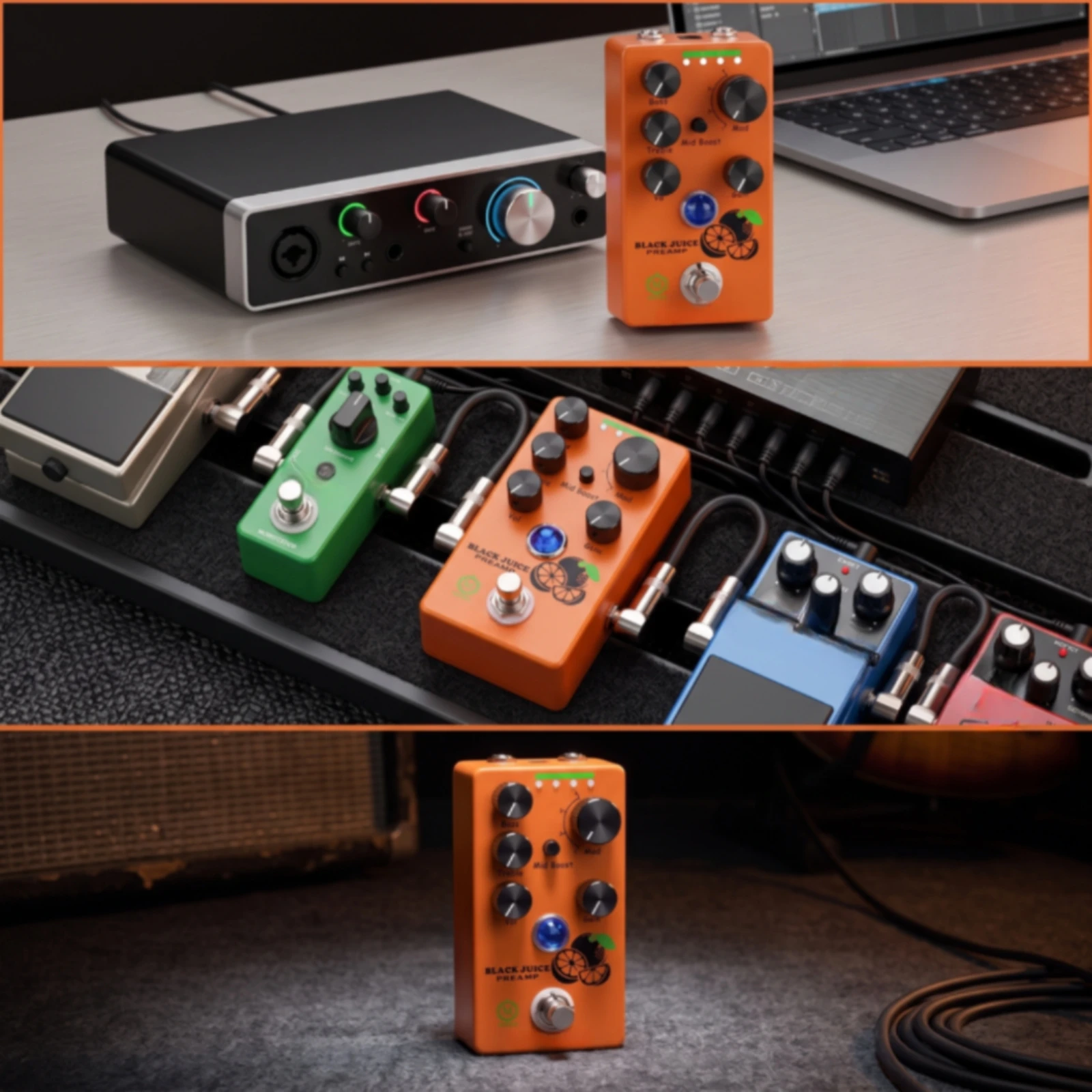 Guitar Preamp Pedal Glossy Preamp Pedal Stompbox Analog Center Negative for Guitarists, Pedalboard, Live Stage